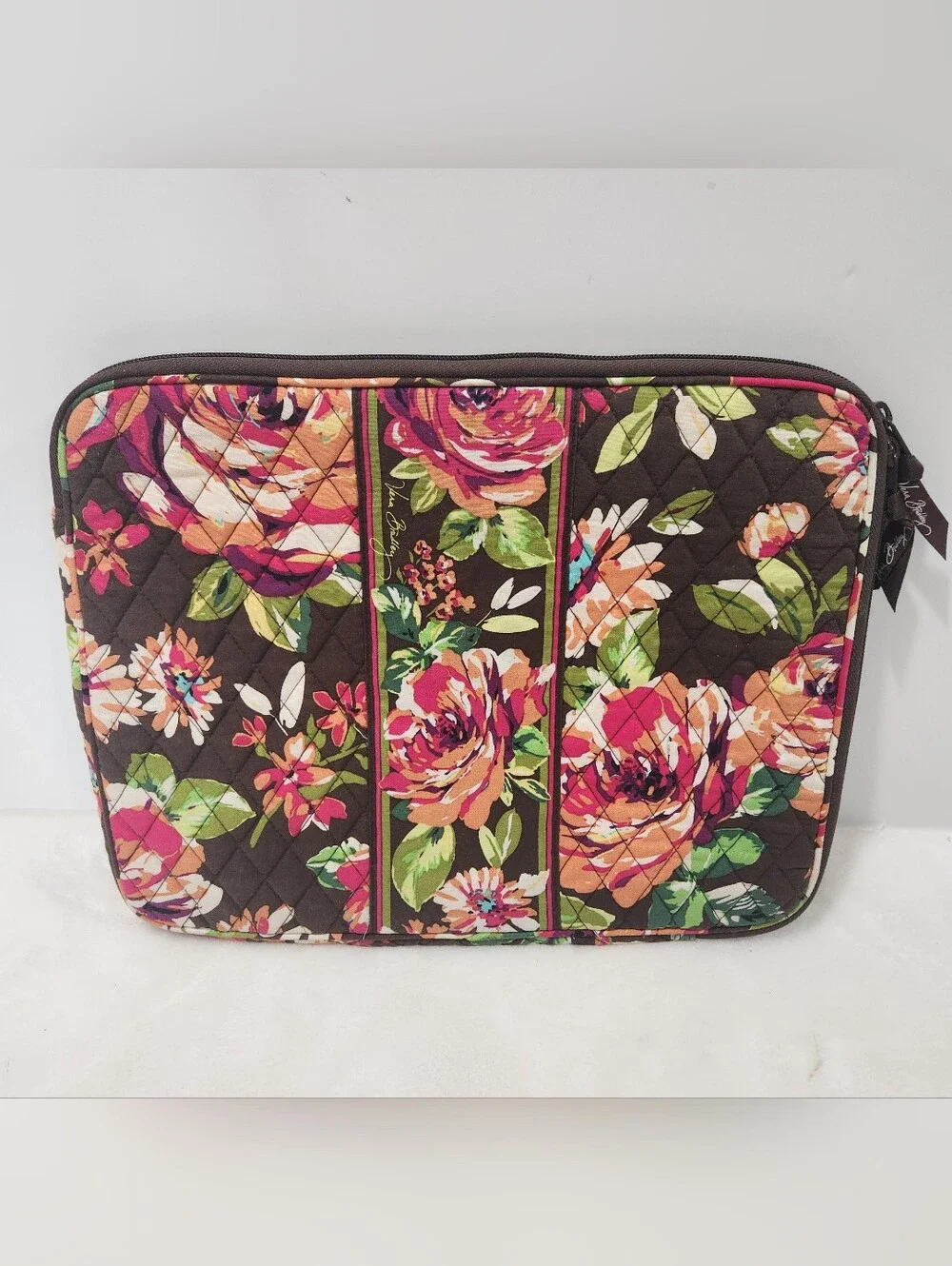 Vera Bradley Retired English Rose Brown Pink Quilted Tech Laptop Sleeve Case - Picture 2 of 11